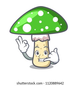 Call me Call me green amanita mushroom mascot cartoon