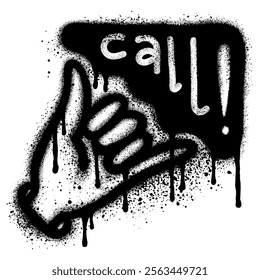 Call me hand gesture graffiti with black spray paint. vector illustration.