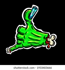 Call Me Hand Gesture Green Undead Zombie Hand Cartoon Illustration