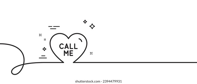 Call me line icon. Continuous one line with curl. Sweet heart sign. Valentine day love symbol. Call me single outline ribbon. Loop curve pattern. Vector