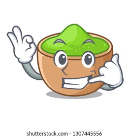 Call me matcha powder in isolated with mascot