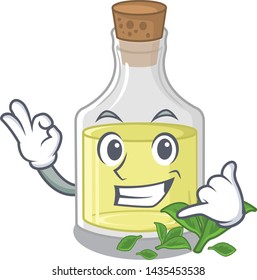 Call me peppermint oil above wooden mascot table