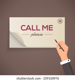 Call Me Please Lettering, Flat Style Pencil and Notebook Write Design