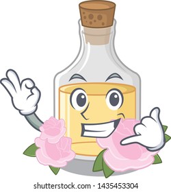 Call me rose oil poured in cartoon bottle