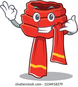 Call me scarf hung on the character wall