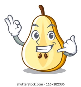 Call me sliced fresh juicy pear mascot cartoon