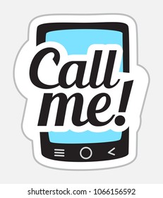 Call Me sticker in retro style. Vector illustration isolated on white background