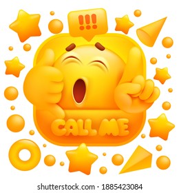 Call me sticker.Yellow emoji character making phone sign. cartoon 3d style. Social media icon. Vector illustration