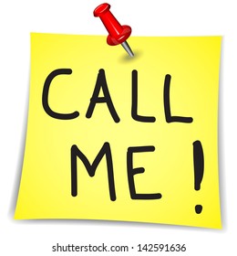 Call me  Word on a Note Paper with pin on white background