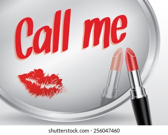 Call me written on mirror by lipstick, vector illustration