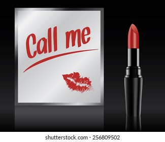 Call me written on mirror by lipstick, vector illustration