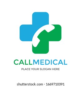 Call medical vector logo template. This design use phone symbol. Suitable for health consultation.