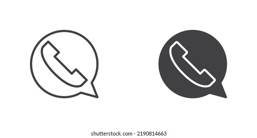 Call message icon, line and glyph version, outline and filled vector sign. Telephone with speech bubble linear and full pictogram. Symbol, logo illustration. Different style icons set