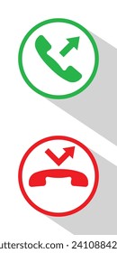 llamada y llamada perdida, conjunto de iconos del auricular, teléfono o teléfono, ilustración vectorial 