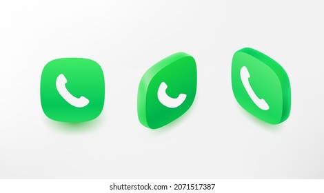 Call mobile application icons set in perspective. Vector 3d style app icons