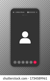 Call mobile screen template on window browser or app. Video chat or meeting or conference. Mockup UI, UX interface. Vector illustration.
