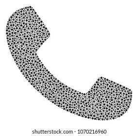 Call mosaic of circle dots in different sizes and color tones. Small circles are united into call vector composition. Dotted vector design concept.
