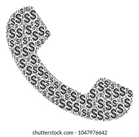 Call mosaic of dollars. Vector dollar currency symbols are grouped into call collage.