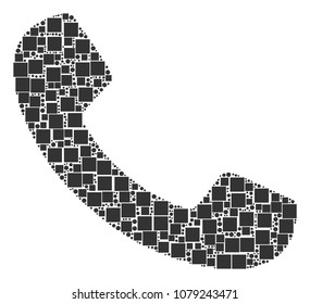 Call mosaic icon of square shapes and spheric dots in various sizes. Vector objects are composed into call mosaic design concept.