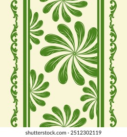 Call of Nature of Swirl Relax Green Leaves on Beige Background Seamless Pattern Vector for Creative Design
