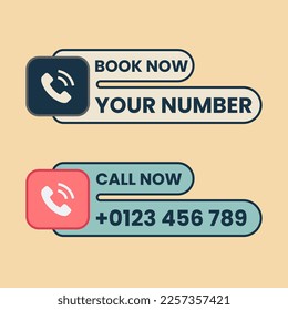 call now and book now button vector with phone icon