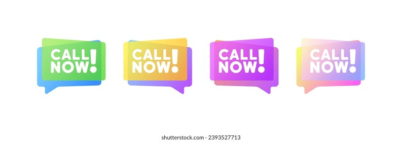 Call now bubbles. Flat, color, message bubbles, call now icons. Vector icons