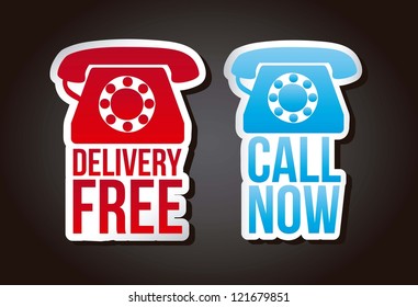 call now and delivery free labels over black background. vector