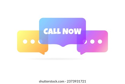 Call now sign. Flat, color, message bubble, call now sign. Vector icon