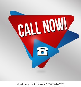 Call now sign or label on grey background, vector illustration