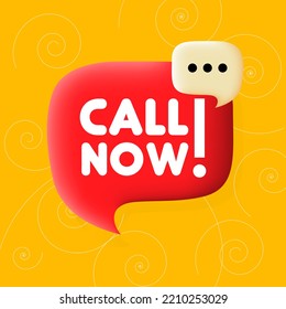 Call now. Speech bubble with Call now text. Business concept. 3d illustration. Spiral background. Vector line icon for Business and Advertising.