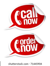 Call now stickers in form of speech bubbles.