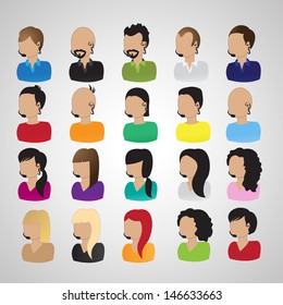 Call Operator, Human Faces With Different Style Isolated On Gray Background - Set - Vector Illustration, Graphic Design Editable For Your Design