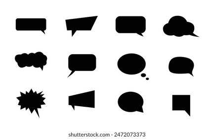 Call out bubble or callout speech balloon set of twelve in black color. Vector speech clouds chat bubble icon. Vector illustration