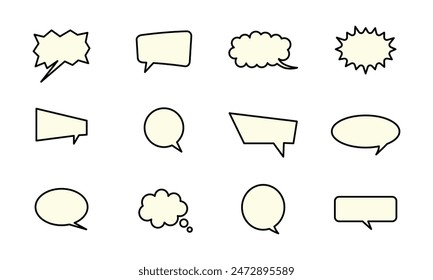 Call out bubble or callout speech balloon set in light yellow color. Callout bubble or callout speech balloon set in yellow color stroke style. Vector speech clouds chat bubble icon.