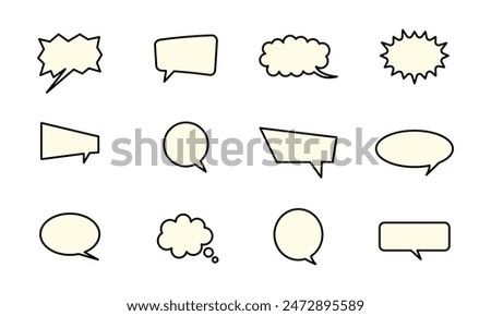 Call out bubble or callout speech balloon set in light yellow color. Callout bubble or callout speech balloon set in yellow color stroke style. Vector speech clouds chat bubble icon.