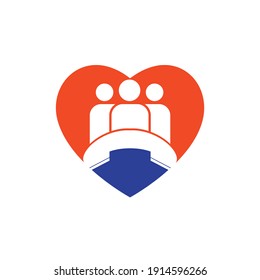 Call people vector logo design. Handset and people with heart shape icon design.