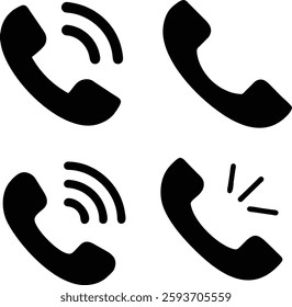 Call phone icon vector illustration, black telephone symbol, communication sign, mobile device, handset silhouette, contact icon, telecommunication, UI and app design, EPS file