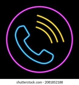 call phone neon sign, modern glowing banner design, colorful modern design trends. Vector illustration.