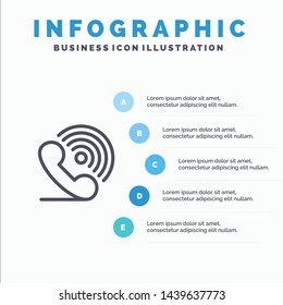 Call, Phone, Receiver, Ring, Signals Line icon with 5 steps presentation infographics Background