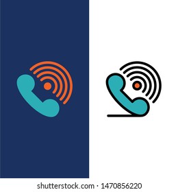 Call, Phone, Receiver, Ring, Signals  Icons. Flat and Line Filled Icon Set Vector Blue Background. Vector Icon Template background