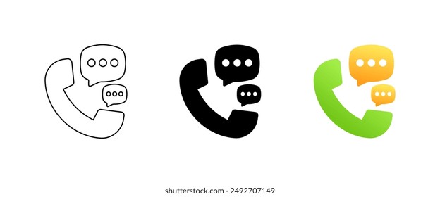 Call phone set icon. Linear, silhouette and flat styles. Vector icons.