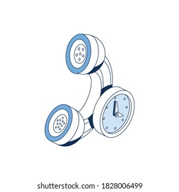 Call phone time clock. Vector 3d line isometric, color web icons set, new flat style. Creative illustration, idea for infographics.