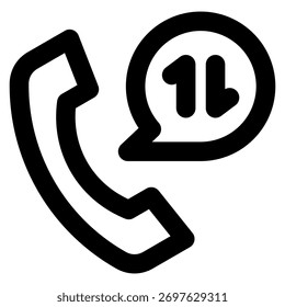 Icono de línea de Vector de teléfono de llamada en negrita