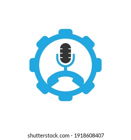 Call Podcast gear shape concept Icon Logo Design Element. Phone podcast logo design	