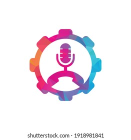 Call Podcast gear shape concept Icon Logo Design Element. Phone podcast logo design	