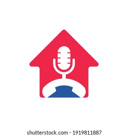 Call Podcast home shape concept Icon Logo Design Element. Phone podcast logo design