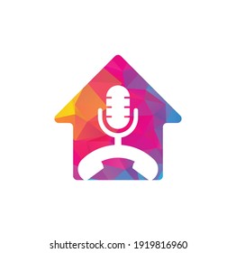 Call Podcast home shape concept Icon Logo Design Element. Phone podcast logo design