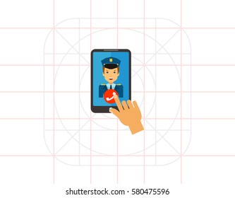 Call police app on smartphone screen icon