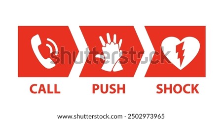 Call Push Shock Chain of Survival three simple steps diagram. Clipart image isolated on white background