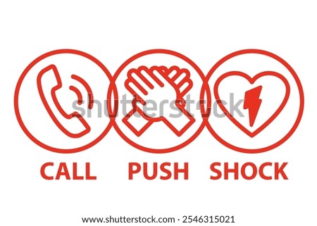 Call Push Shock Chain of Survival line icon set. Clipart image isolated on white background